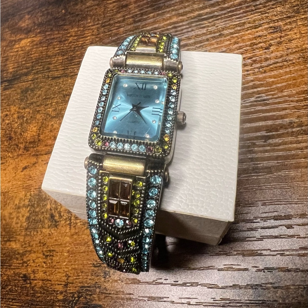 Heidi Daus Gold and Blue Crystal Watch